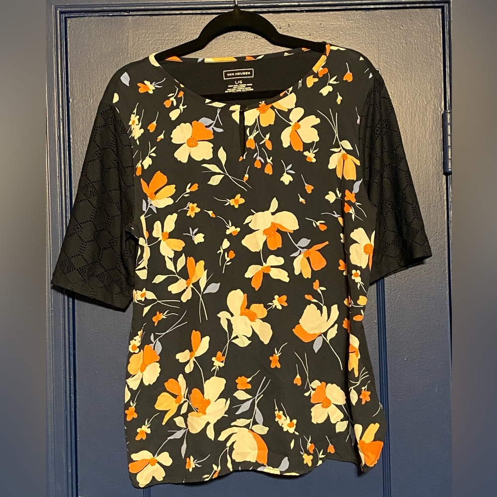 Van Heusen Blouse with flower pattern and eyelet sleeve detail